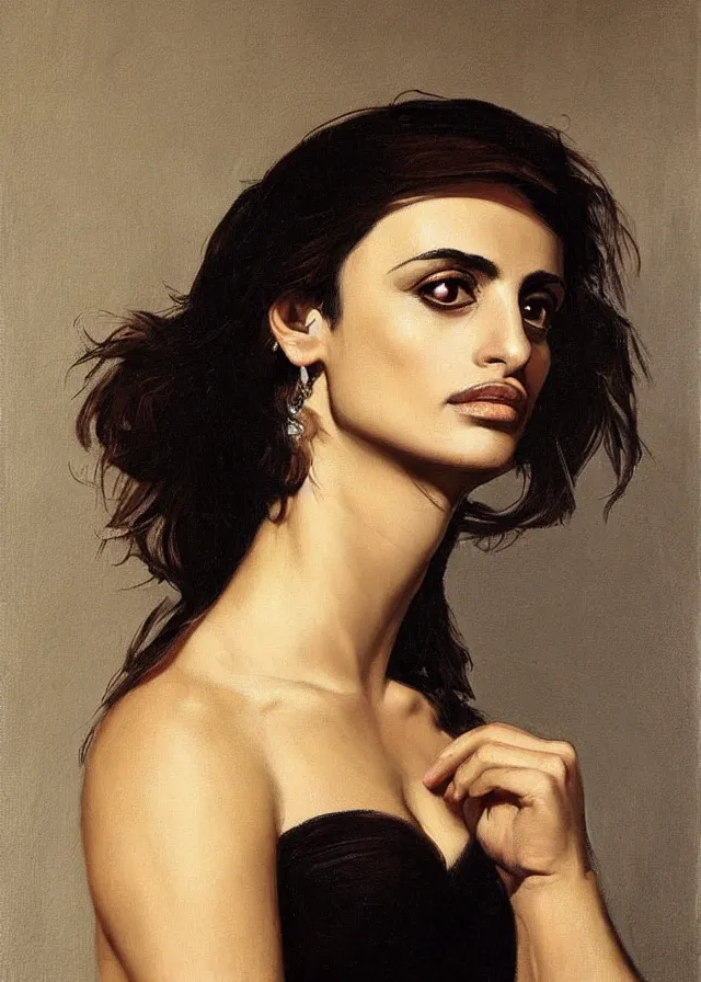 Image similar to portrait of penelope cruz, artwork by caravaggio