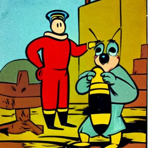 Image similar to 1930s technicolor russia. cartoon about a bee