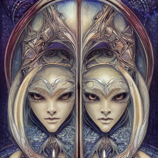 Image similar to detailed and sharp gemini artwork, mystic style, detailed, 8 k, detailed, symmetrical, by brian froud