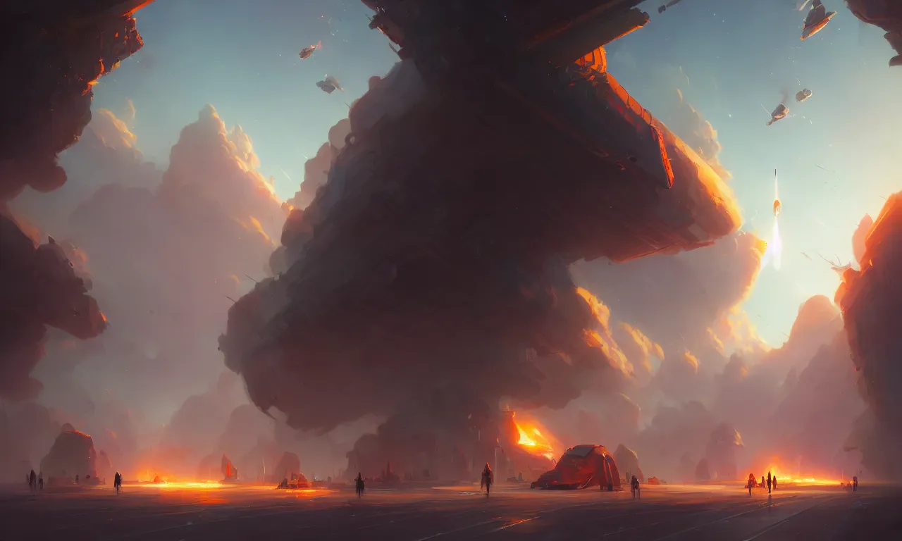 Image similar to Rocket lunch concept art, low angle, high detail, warm lighting, volumetric, godrays, vivid, beautiful, trending on artstation, by Jordan grimmer, art greg rutkowski