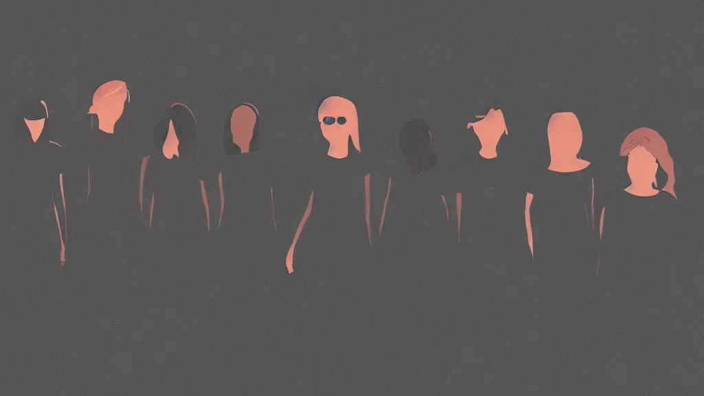 Image similar to all - female crew in a minimalistic, dark spaceship, digital art.