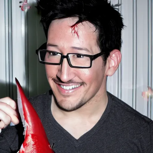 Image similar to markiplier with shark fins