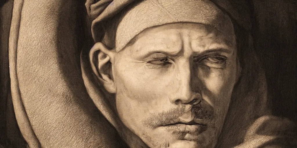Image similar to realistic portrait of a handsome peasant, 1450, ink, ultra realistic, 8k