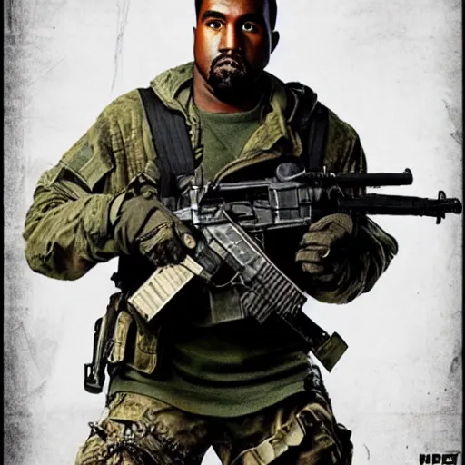 Image similar to kanye west, in the style of call of duty : modern warfare two