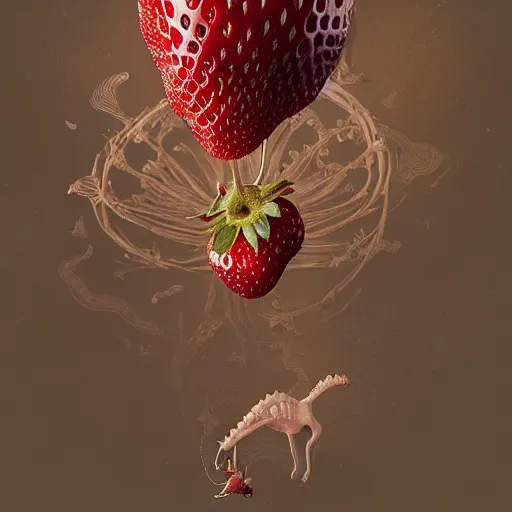 Prompt: strawberry corgi : by michal karcz, daniel merriam, victo ngai and guillermo del toro : ornate, dynamic, particulate, intricate, elegant, highly detailed, centered, artstation, smooth, sharp focus, octane render