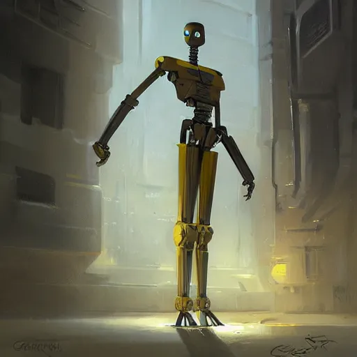 Image similar to tall muscular yellow pit droid, by Greg Rutkowski
