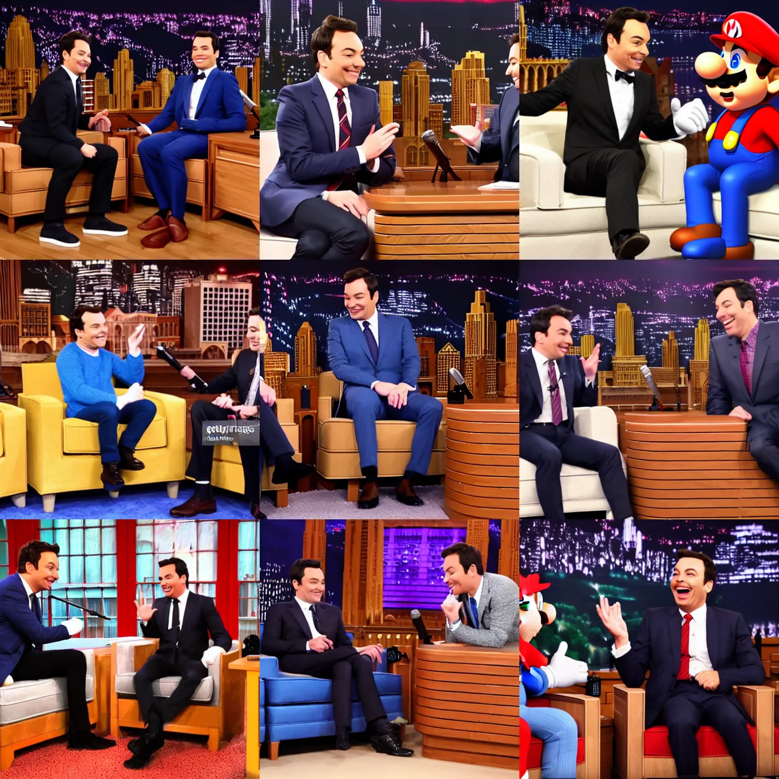 Prompt: super mario jimmy fallon interview