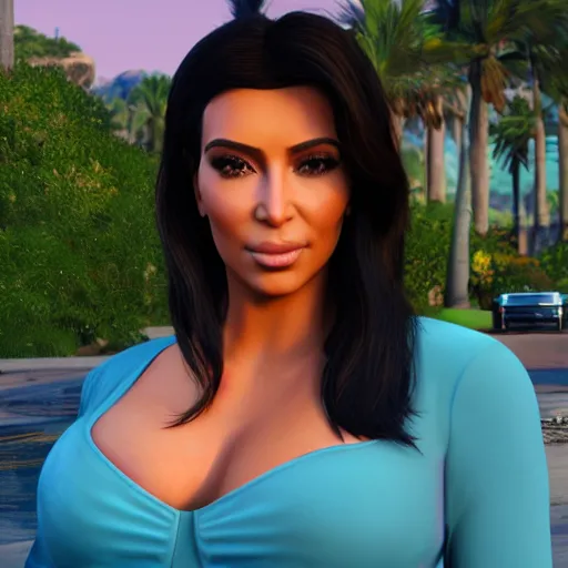 Image similar to kim kardashian as princess jasmine in GTA 5 full Hd octane render 8k