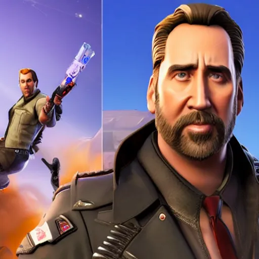 Prompt: nicholas cage in fortnite, character render, full body shot, highly detailed, in game render