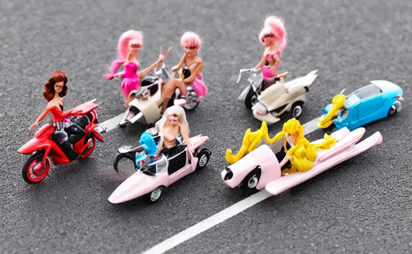 Image similar to cute little miniature drag race figurines