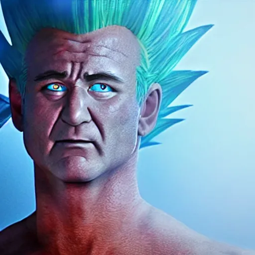 Prompt: live action hyper realistic highly detailed super saiyan Bill Murray powering up full body composition golden ratio anti-aliased bloom fx 8K octane render photo realistic directed by Michael Bay