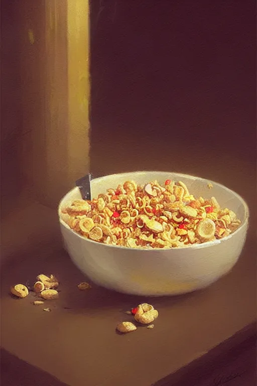 Prompt: greg rutkowski. godlike bowl of cereal