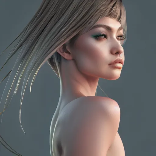 Image similar to beautiful girl, background of hajime sorayama, portrait character concept style trending on artstation concept art detailed octane render cinematic photo - realistic 8 k high detailed