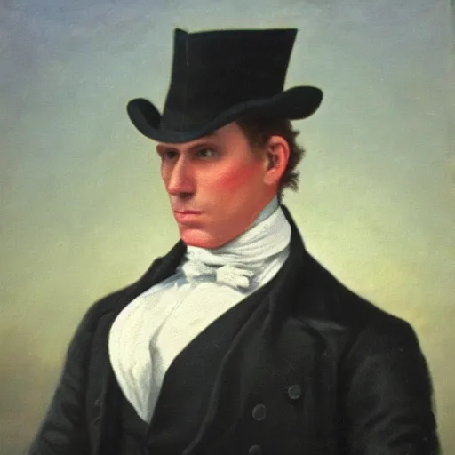 Image similar to An early 1800s oil painting of Jerma985 in the early 1800s, grainy, realistic, very realistic, hyperrealistic, highly detailed, very detailed, extremely detailed, very neat, very epic, very cool, detailed, trending on artstation