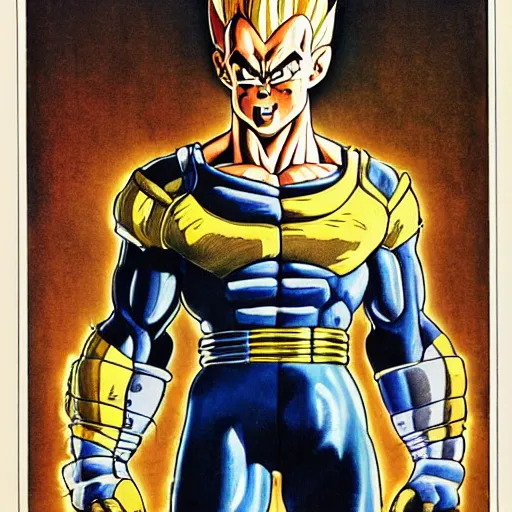 Image similar to Vegeta, drawn by Norman Rockwell, 1955