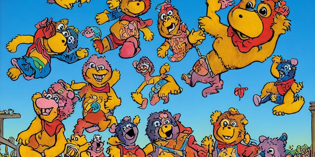 Image similar to grateful dead Berenstain bears, surrealism aesthetic, detailed facial expressions