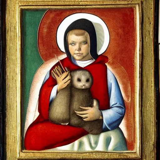 Prompt: portrait of a baby harp seal dressed as a christian saint, sandra bottecelli 1 4 9 0