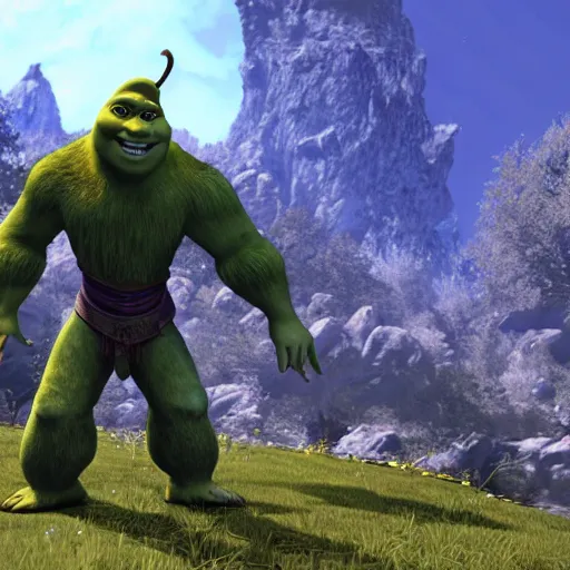 Prompt: shrek in final fantasy xiv, game graphics, clear, sharp, highly detailed