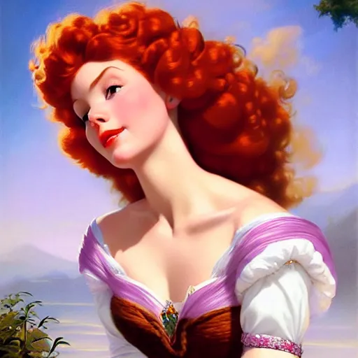 Prompt: portrait of Princess Merida, dreamy and ethereal, expressive pose, peaceful expression, elegant, highly detailed, digital painting, artstation, concept art, smooth, sharp focus, by gil elvgren