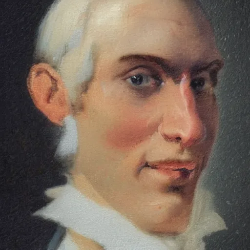 Image similar to An early 1800s oil painting of Jerma985 in the early 1800s, grainy, realistic, very realistic, hyperrealistic, highly detailed, very detailed, extremely detailed, very neat, very epic, very cool, detailed, trending on artstation