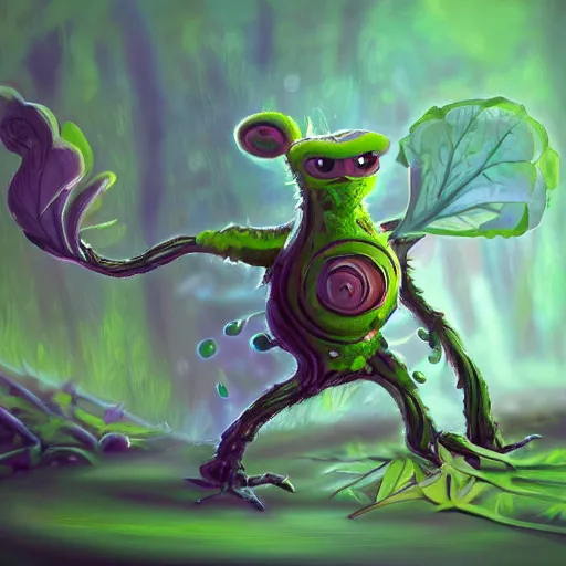 Image similar to cute anthropormorphic unusual alien plant creature with big eyes and leafy arms and legs character concept detailed painting 4 k