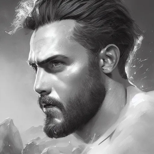 Prompt: a beautfiul award winning commission portrait of gigachad,grayscale,digital art,art by greg rutkowski,character design by charles bowater,photorealistic,ross tran,hyperdetailed,detailed face,fascinating,2021,western comic style