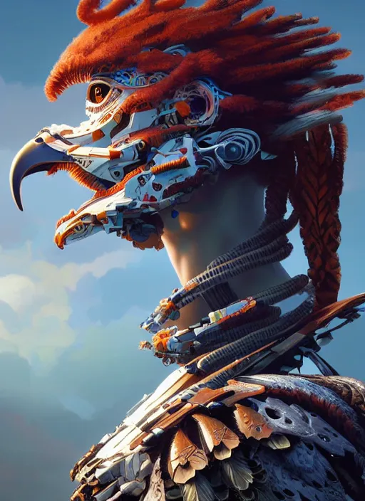 Prompt: side profile! portrait of a hybrid robot eagle, floral! horizon zero dawn machine, intricate, elegant, highly detailed, ray tracing, digital painting, artstation, concept art, smooth, sharp focus, illustration, art by artgerm and greg rutkowski and alphonse mucha, 8 k