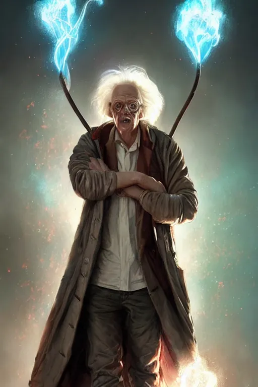 Prompt: character art by bastien lecouffe - deharme, doc emmett brown, absolute chad