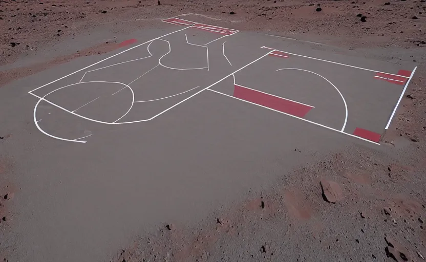 Prompt: a basketball court on mars