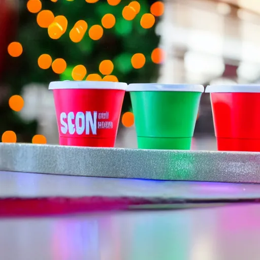 Image similar to web conference meeting with accenture and solo cups and beer pong and christmas lights