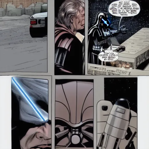 Image similar to darth vader comic featuring darth vader fighting mark zuckerberg