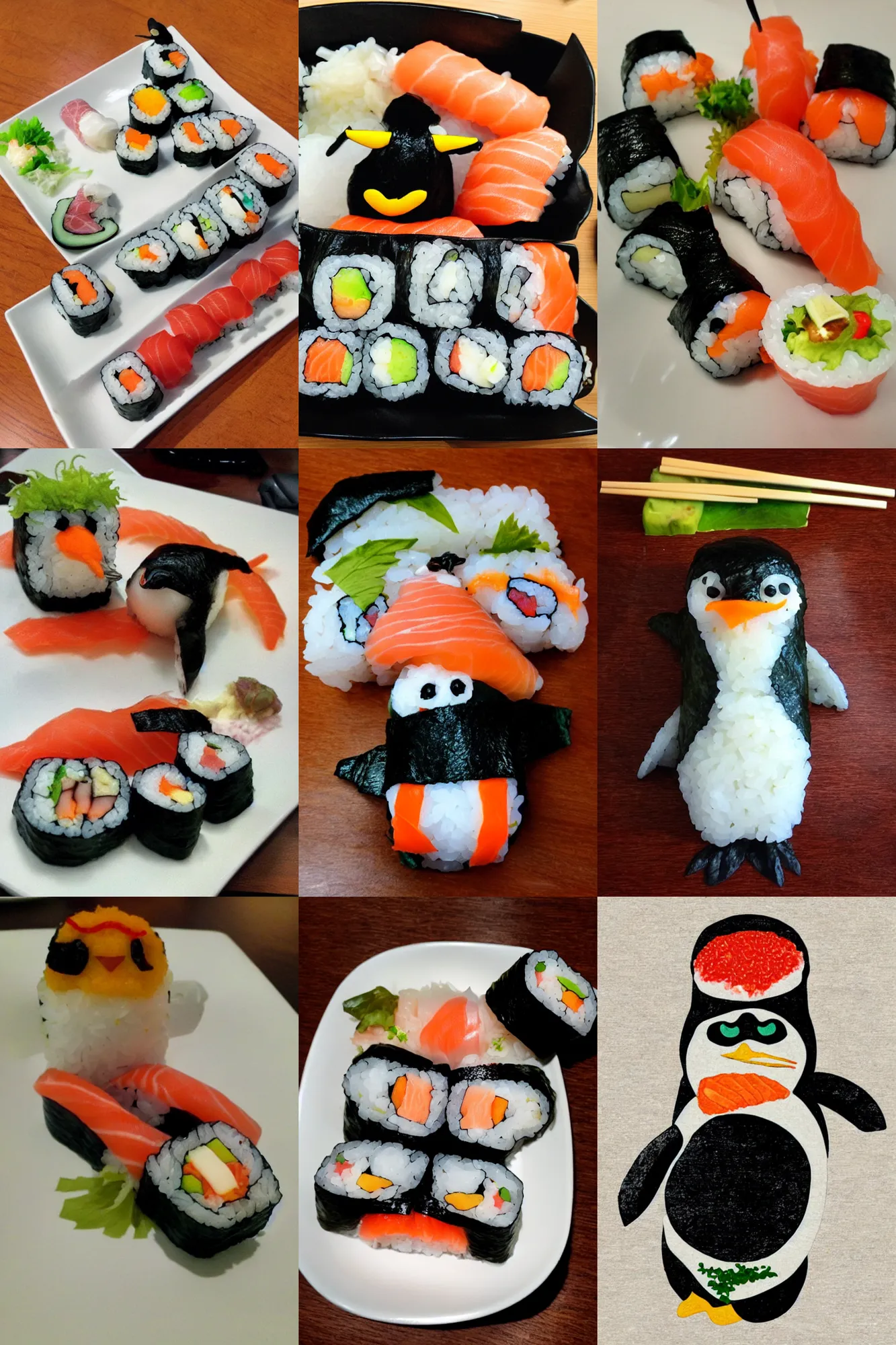 Prompt: sushi penguin