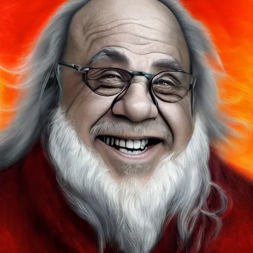 Image similar to portrait danny devito as gandalf, deviantart, smile, ultra realistic