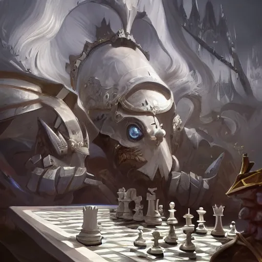 Prompt: a big white chess pawn piece, chess pawn, chess pawn, chess pawn, chess pawn, chess pawn, battlefield background, bright art masterpiece artstation. 8 k, sharp high quality artwork in style of jose daniel cabrera pena and greg rutkowski, concept art by tooth wu, blizzard warcraft artwork, hearthstone card game artwork, chess pawn