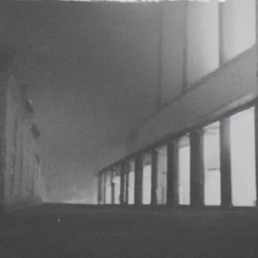 Image similar to b&w photography, lost footage, weird perspectives, darkness with some light, sharp and blurry, unclear what it is or what it is not