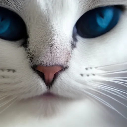 Prompt: cat closeup of nose, white ragdoll with grey colouring and a white blaze down across the nose