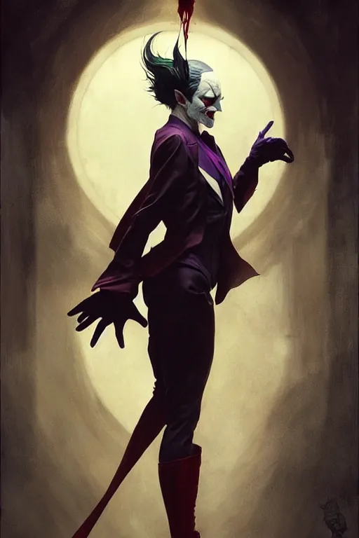 Image similar to aeon flux as the joker picture by Greg Rutkowski, dynamic pose, matte painting, intricate, fantasy concept art, elegant, by Stanley Artgerm Lau, WLOP, golden ratio, thomas kindkade, alphonse mucha, loish, Peter chung, norman Rockwell,