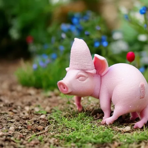 Image similar to beautiful miniature piglet wearing a sunhat, piggy, baby animal, cute, adorable, summer, garden