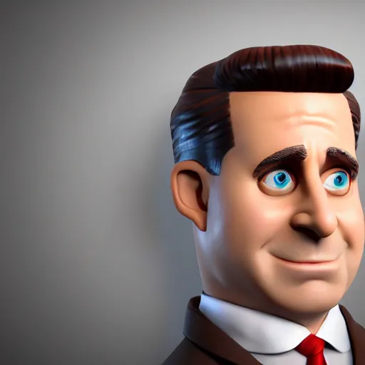 Image similar to hyperdetailed 3 d cartoon render of michael scott in a confident expressive pose, cartoon eyes!!!!! cute cartoon style, white background, low angle shot, cinematic studio lighting, studio quality, octane render, unreal engine 5, trending on artstation, 8 k