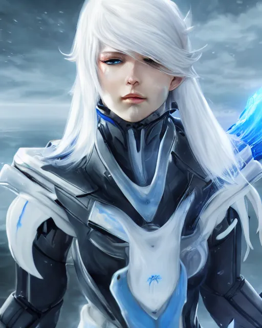 Prompt: perfect white haired girl, warframe armor, beautiful, pretty face, blue eyes, detailed, windy weather, scifi platform, laboratory, experiment, 4 k, ultra realistic, epic lighting, cinematic, high detail, masterpiece, akihito tsukushi