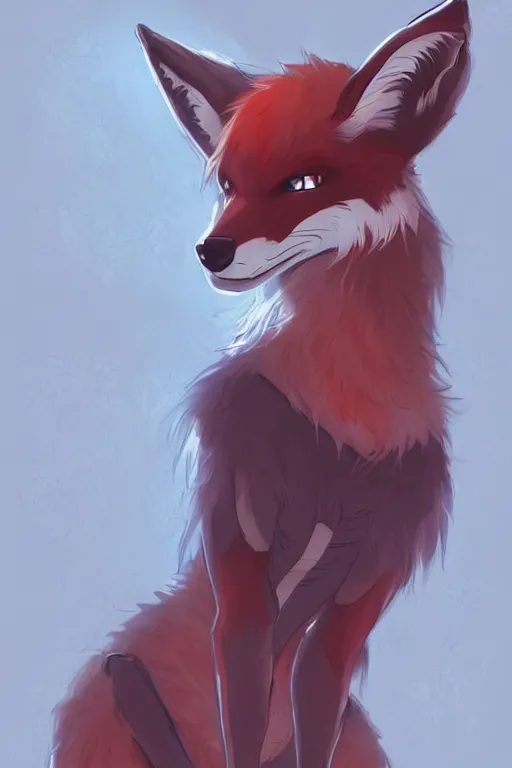 Image similar to a fox fursona, trending on artstation, by kawacy, furry art, digital art, cyberpunk, high quality, backlighting