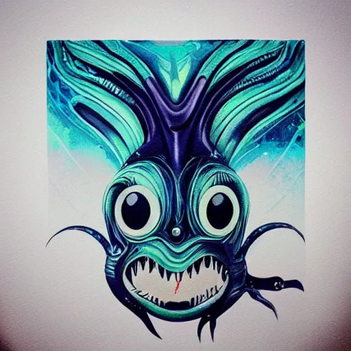 Image similar to “painted alien creature, dotart, album art in the style of James Jean”