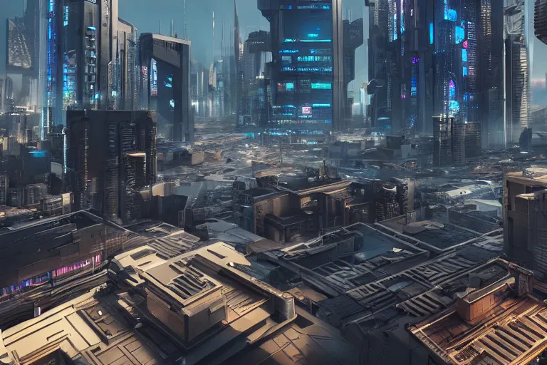 Prompt: rooftop view of a futuristic cyberpunk city highly detailed, photorealistic portrait, bright studio setting, studio lighting, crisp quality and light reflections, unreal engine 5 quality render