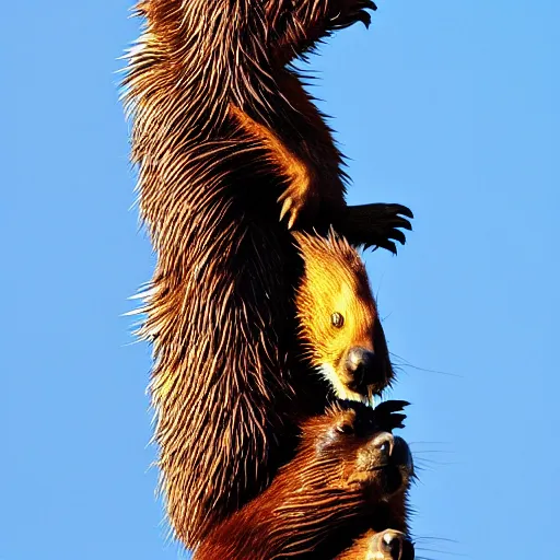 Image similar to beavers as construction builders that building empire state building from sticks