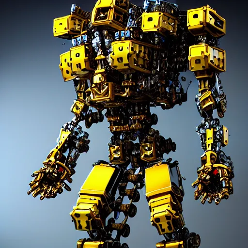 Image similar to a intricate ornate boxing humanoid mecha, punk, by war robots, real steel ( 2 0 1 1 ), westworld and pacific rim movie and ps 5 game machine warrior 5, cryengine, frostbite 3 engine, blue and yellow scheme, sharp focus, 8 k, high definition, insanely detailed, soft lighting, smooth face