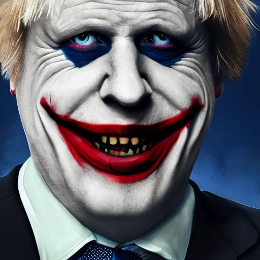 Image similar to boris johnson as the joker, super villain, dc comics, marvel, photorealistic, villain, 8 k