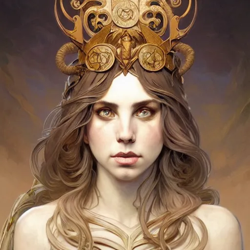 Image similar to a potato eilish as the roman goddess of chaos!! intricate elegant, highly detailed, digital painting, artstation, concept art, smooth, sharp focus, illustration, art by ( ( ( artgerm ) ) ) and greg rutkowski! and ( ( alphonse mucha ) ), heavily influenced by frank frazetta and boris vallejo, sword and sorcery