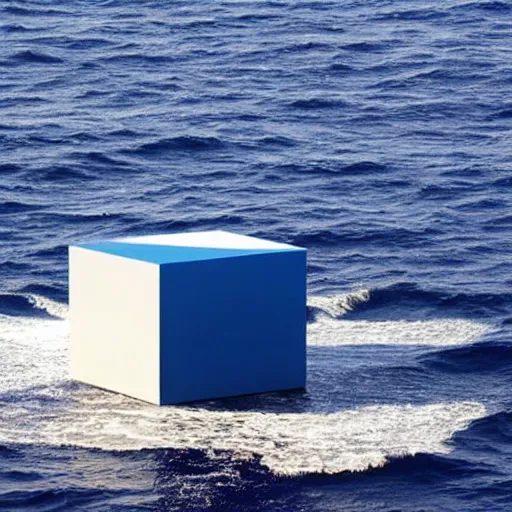 Image similar to a cube in the middle of the sea in the style of richard serra