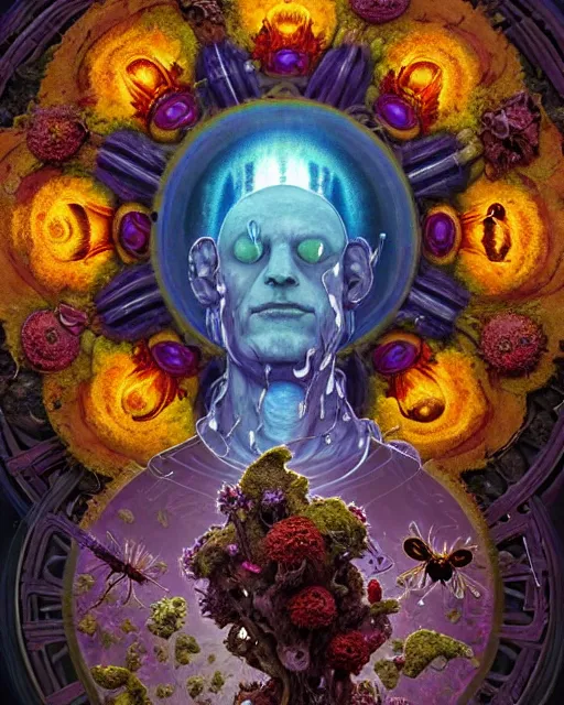 Image similar to the platonic ideal of flowers, rotting, insects and praying of cletus kasady carnage thanos nazgul doctor manhattan chtulu mandelbulb ponyo lichen mandala davinci heavy rain the witcher, d & d, fantasy, ego death, decay, dmt, psilocybin, art by artgerm and greg rutkowski and alphonse mucha