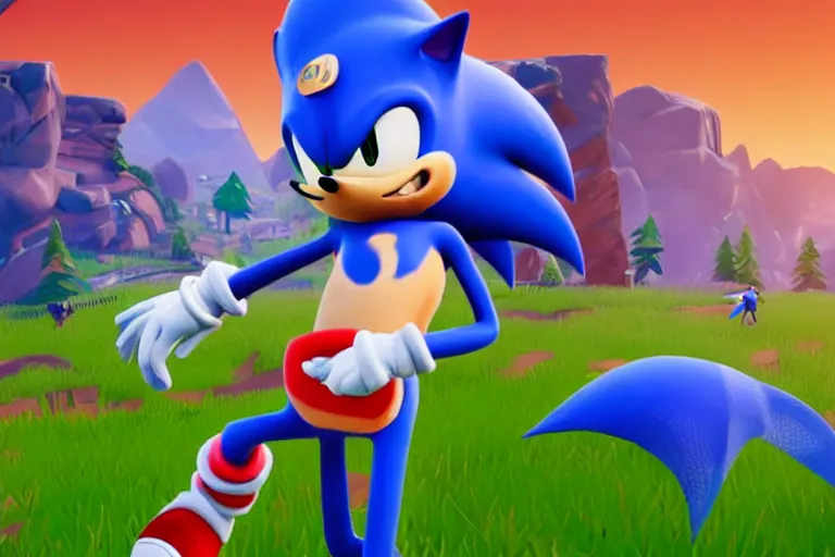 Image similar to sonic dancing in fortnite, gameplay